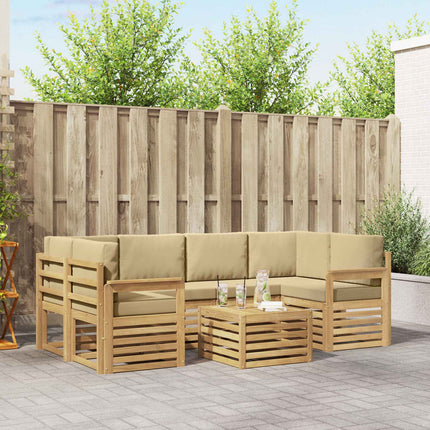 Utomhussoffset med kudde 7 pcs Vit och Beige Polyester