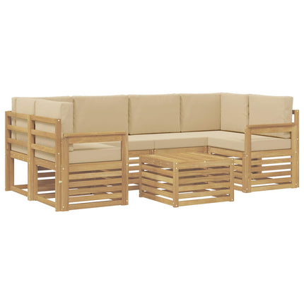 Utomhussoffset med kudde 7 pcs Vit och Beige Polyester