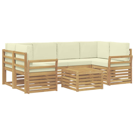 Utomhussoffset med kudde 7 pcs Vit och grädde Polyester