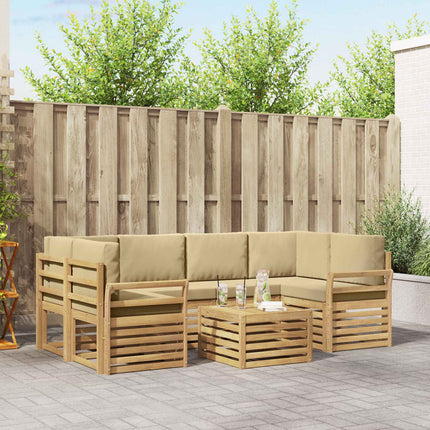 Utomhussoffset med kudde 7 pcs Vit och Beige Polyester