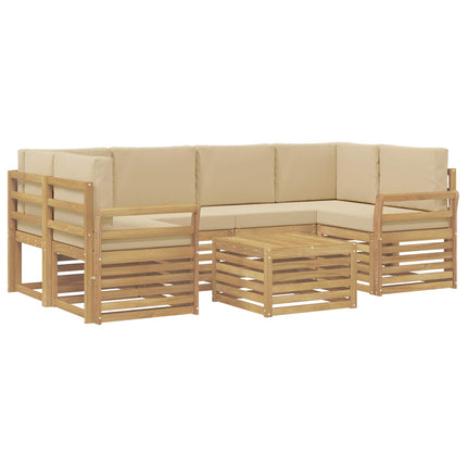 Utomhussoffset med kudde 7 pcs Vit och Beige Polyester