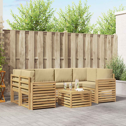Utomhussoffset med kudde 7 pcs Vit och Beige Polyester