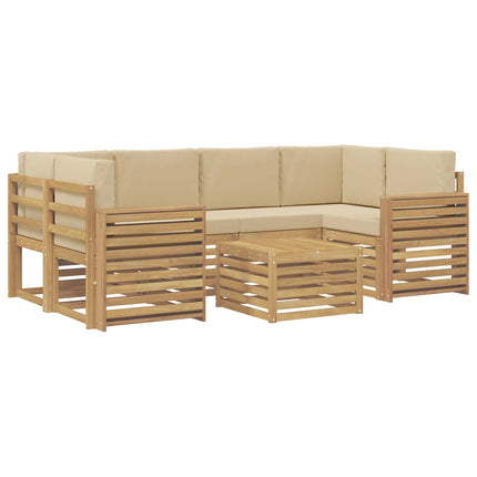 Utomhussoffset med kudde 7 pcs Vit och Beige Polyester