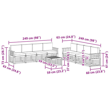 Utomhussoffset 9 pcs Vit och Beige 59 x 59 x 37 cm Polyester