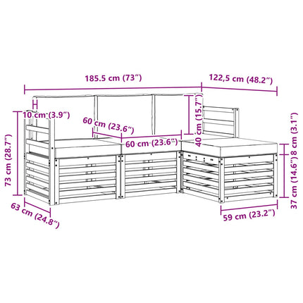 Utomhussoffset 4 pcs Vit och ljusgrå 185,5 x 122,5 x 73 cm