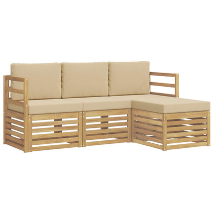 Utomhussoffset med kudde 4 pcs Vit och Beige Polyester