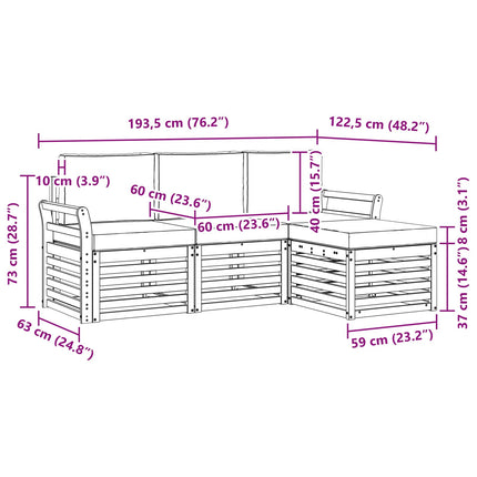Utomhussoffset 4 pcs Vit och grädde 193,5 x 122,5 x 73 cm