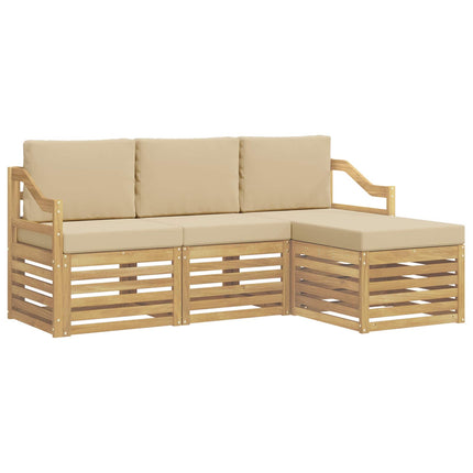 Utomhussoffset med kudde 4 pcs Vit och Beige Polyester
