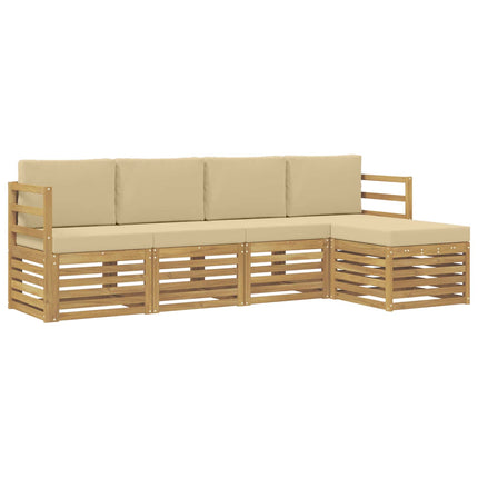 Utomhussoffset med kudde 5 pcs Vit och Beige Polyester