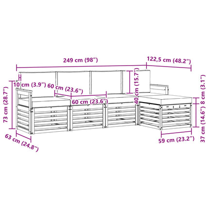 Utomhussoffset 5 pcs Vit och antracit 249 x 122,5 x 73 cm