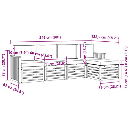 Utomhussoffset 5 pcs Vit och grädde 249 x 122,5 x 73 cm