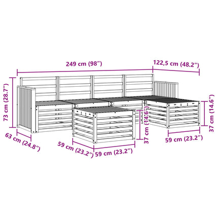 Utomhussoffset 6 pcs Vit 59 x 59 x 37 cm Massivt Akaciaträ