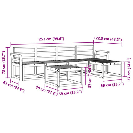 Utomhussoffset 6 pcs Vit 59 x 59 x 37 cm Massivt Akaciaträ