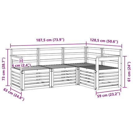 Soffgrupper 4 pcs Vit 187,5 x 128,5 x 73 cm Massivt Akaciaträ