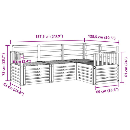 Soffgrupper 4 pcs Vit 187,5 x 128,5 x 73 cm Massivt Akaciaträ