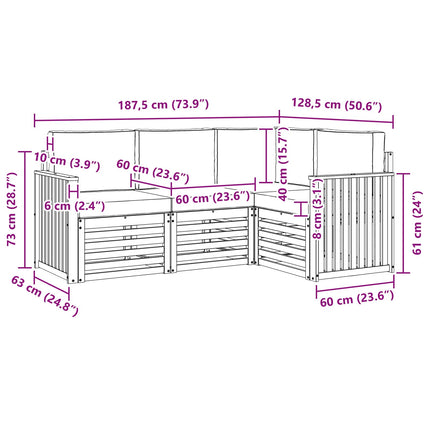 Soffgrupper 4 pcs Vit och grädde 187,5 x 128,5 x 73 cm
