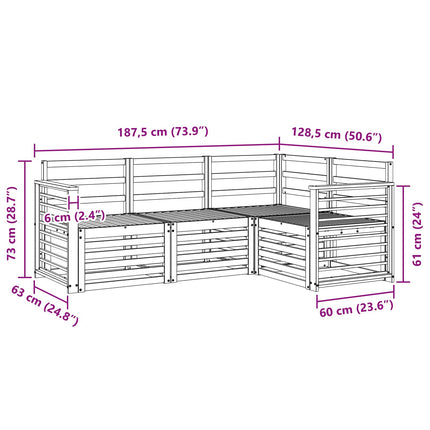 Soffgrupper 4 pcs Vit 187,5 x 128,5 x 73 cm Massivt Akaciaträ