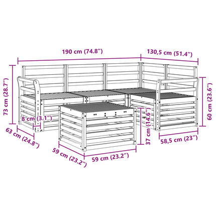 Utomhussoffset 5 pcs Vit 59 x 59 x 37 cm Massivt Akaciaträ