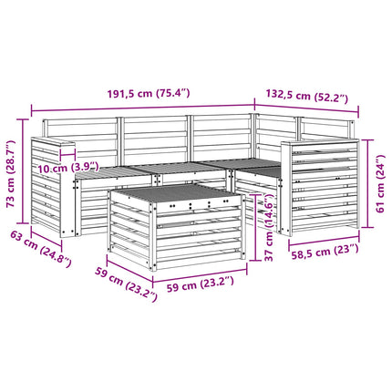 Utomhussoffset 5 pcs Vit 59 x 59 x 37 cm Massivt Akaciaträ