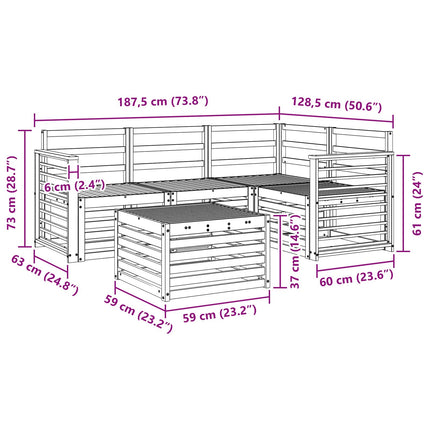 Utomhussoffset 5 pcs Vit 59 x 59 x 37 cm Massivt Akaciaträ