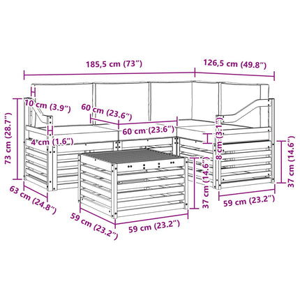 Utomhussoffset med kudde 5 pcs Vit och grädde Polyester
