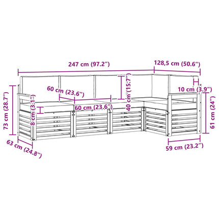 Utomhussoffset 5 pcs Vit och ljusgrå 247 x 128,5 x 73 cm