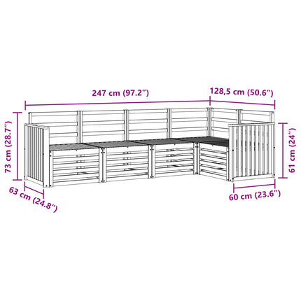 Utomhussoffset 5 pcs Vit 247 x 128,5 x 73 cm Massivt Akaciaträ