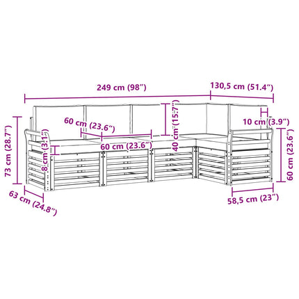 Utomhussoffset 5 pcs Vit och antracit 249 x 130,5 x 73 cm