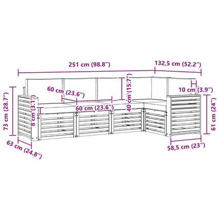 Utomhussoffset 5 pcs Vit och antracit 251 x 132,5 x 73 cm