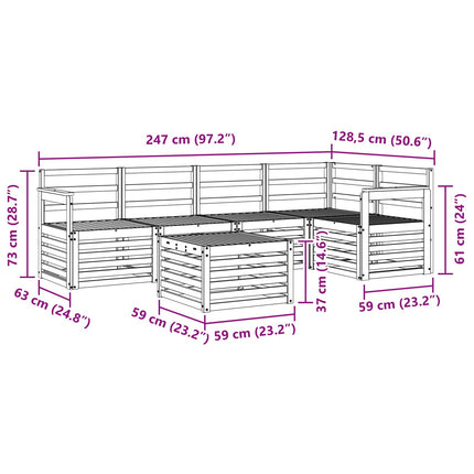 Utomhussoffset 6 pcs Vit 59 x 59 x 37 cm Massivt Akaciaträ