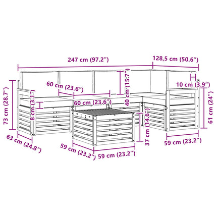Utomhussoffset 6 pcs Vit och antracit 59 x 59 x 37 cm Polyester
