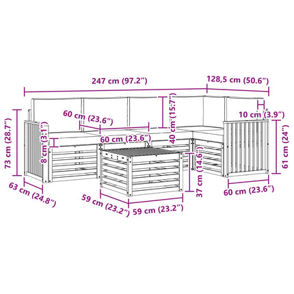Utomhussoffset 6 pcs Vit och ljusgrå 59 x 59 x 37 cm Polyester
