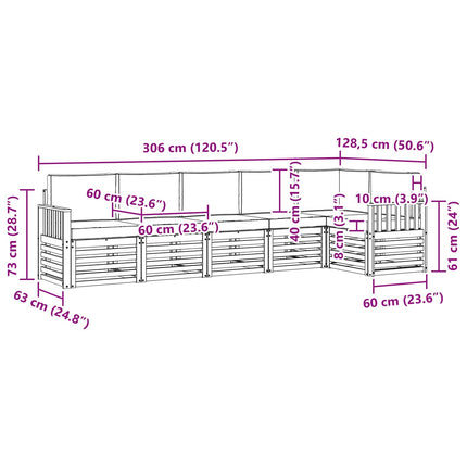 Utomhussoffset 6 pcs Vit och antracit 306 x 128,5 x 73 cm