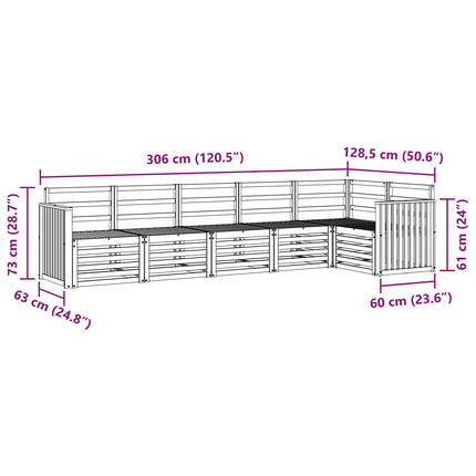 Utomhussoffset 6 pcs Vit 306 x 128,5 x 73 cm Massivt Akaciaträ