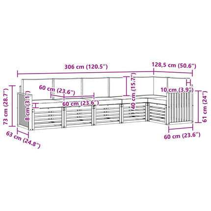 Utomhussoffset 6 pcs Vit och ljusgrå 306 x 128,5 x 73 cm