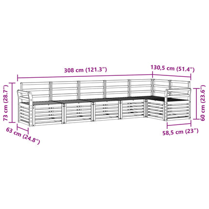 Utomhussoffset 6 pcs Vit 308 x 130,5 x 73 cm Massivt Akaciaträ