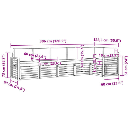 Utomhussoffset 6 pcs Vit och ljusgrå 306 x 128,5 x 73 cm