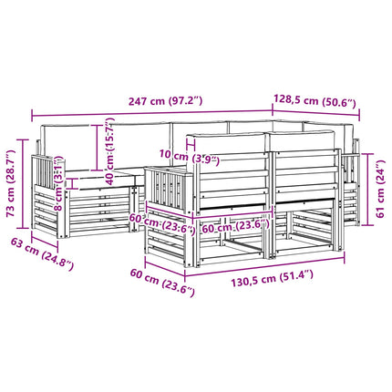 Utomhussoffset 7 pcs Vit och grädde 247 x 128,5 x 73 cm