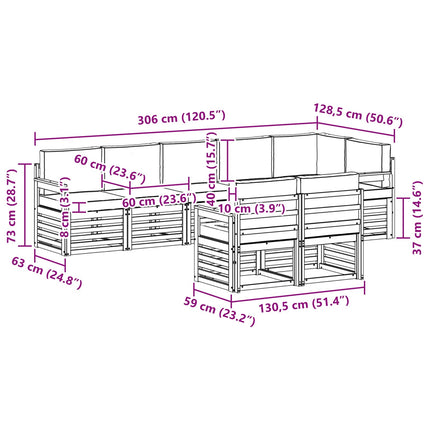 Utomhussoffset 8 pcs Vit och antracit 306 x 128,5 x 73 cm