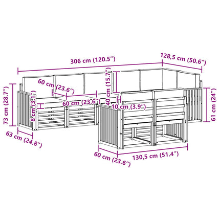 Utomhussoffset 8 pcs Vit och grädde 306 x 128,5 x 73 cm