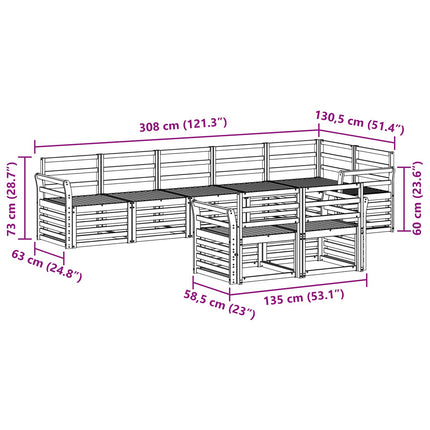 Utomhussoffset 8 pcs Vit 308 x 130,5 x 73 cm Massivt Akaciaträ