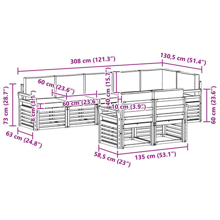 Utomhussoffset 8 pcs Vit och ljusgrå 308 x 130,5 x 73 cm