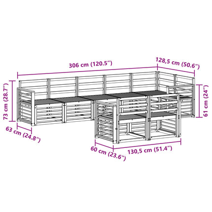 Utomhussoffset 8 pcs Vit 306 x 128,5 x 73 cm Massivt Akaciaträ