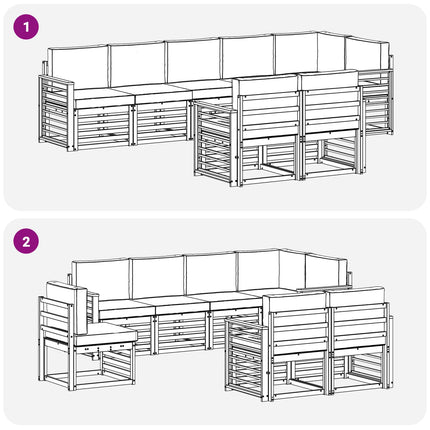 Utomhussoffset 8 pcs Vit och ljusgrå 306 x 128,5 x 73 cm