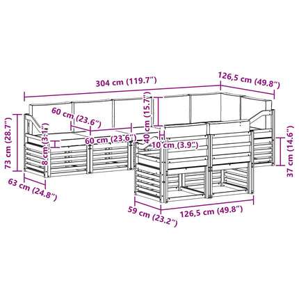 Utomhussoffset 8 pcs Vit och ljusgrå 304 x 126,5 x 73 cm