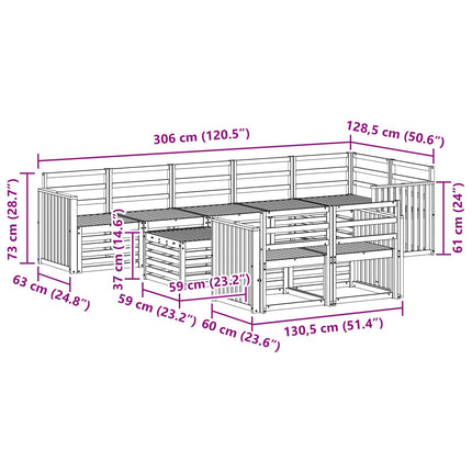 Utomhussoffset 9 pcs Vit 59 x 59 x 37 cm Massivt Akaciaträ