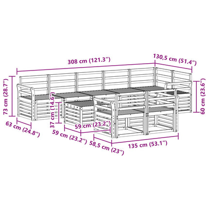 Utomhussoffset 9 pcs Vit 59 x 59 x 37 cm Massivt Akaciaträ