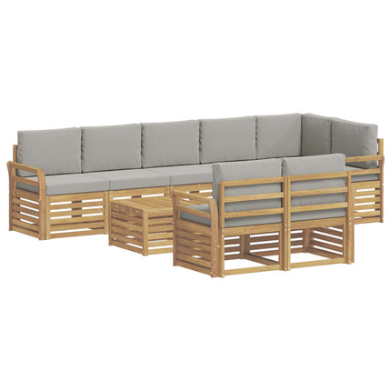 Utomhussoffset 9 pcs Vit och ljusgrå 59 x 59 x 37 cm Polyester