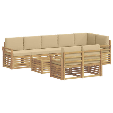 Utomhussoffset 9 pcs Vit och Beige 59 x 59 x 37 cm Polyester