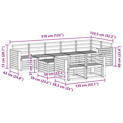 Utomhussoffset 9 pcs Vit 59 x 59 x 37 cm Massivt Akaciaträ
